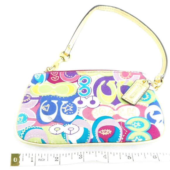 Small Coach Clutch Bag Summer Yellow/Pink/Purple/Teal Blue & gold trim - Picture 4 of 6